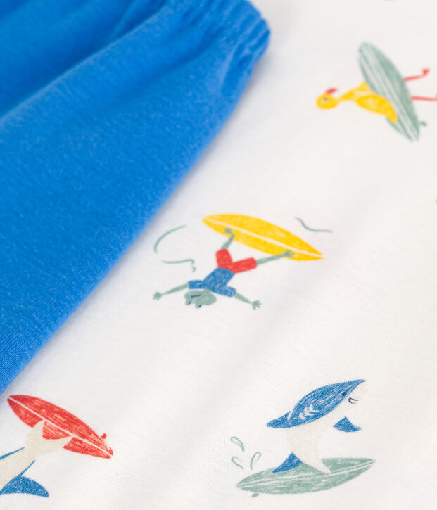 Pyjama short enfant en coton imprim&eacute; surfeurs blanc/multicouleur
