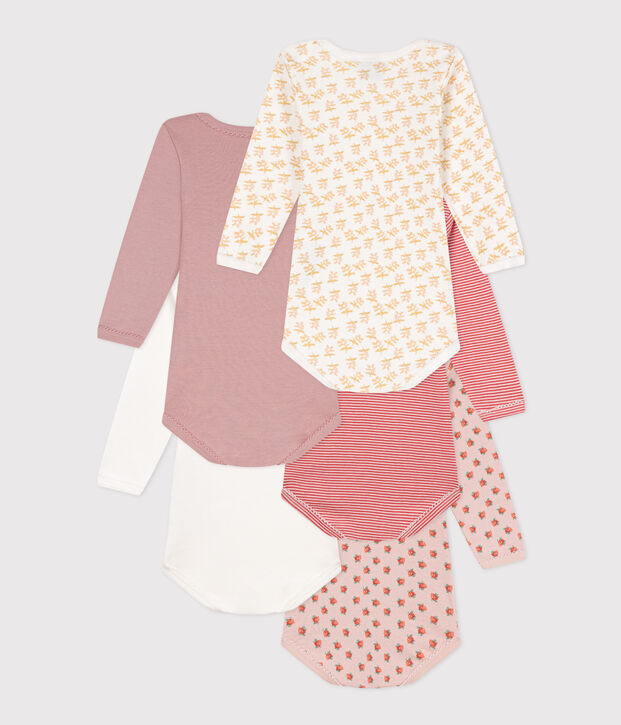 Lot de 5 bodies manches longues fleurs b&eacute;b&eacute; en coton multicouleur