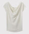 Linnen dames-T-shirt met wijde ruguitsnijding en iriserend effect wit LAIT/geel OR