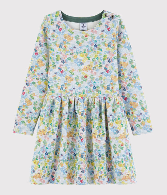 Robe manches longues en double jersey enfant fille gris POUSSIERE/blanc MULTICO