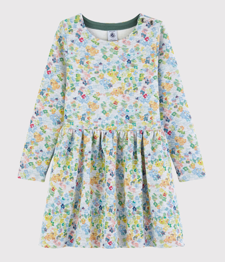 Robe manches longues en double jersey enfant fille gris/multicouleur