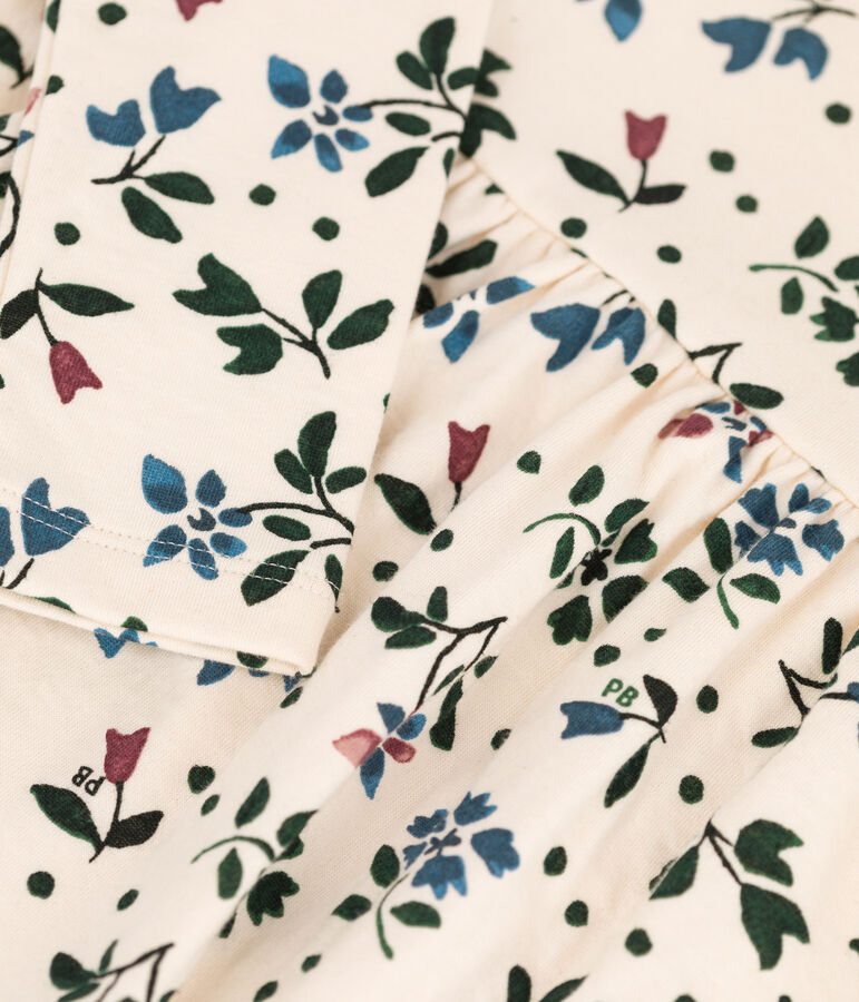 Fleurige meisjesjurk met lange mouwen van tubic ecru/multicouleur