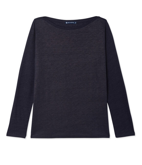 T-shirt femme manches longues en lin laqué bleu SMOKING/bleu BRILLANT