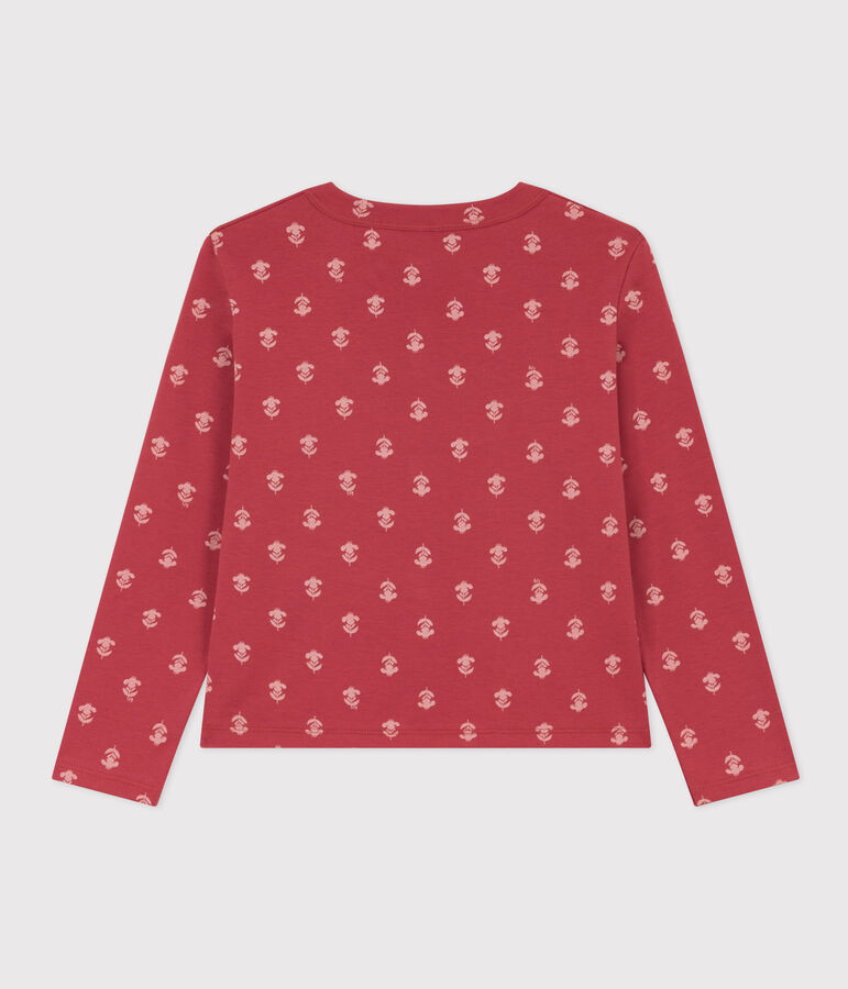 Cardigan met print voor meisjes in katoen roze/ecru