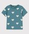 T-shirt met korte mouwen van katoen met hartjesprint voor baby's groen/ecru