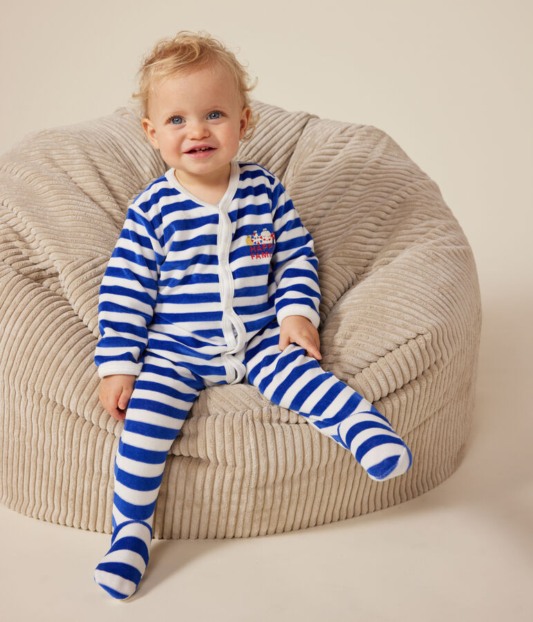 Pyjama de No&euml;l en velours b&eacute;b&eacute; bleu CALVIN/ MARSHMALLOW