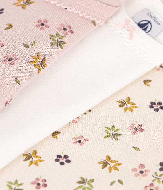 Set van 3 katoenen babybody's met lange mouwen met bloemenprint variante 1