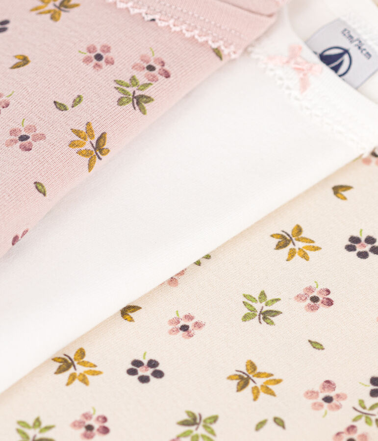 Set van 3 katoenen babybody's met lange mouwen met bloemenprint multicouleur