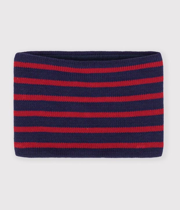 Gebreide gestreepte colsjaal met fleecevoering voor kinderen blauw/rood