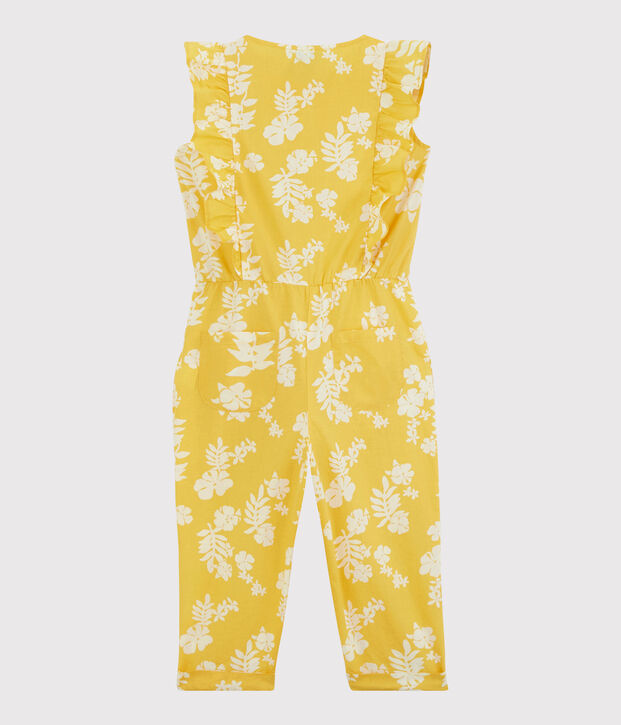 Tuinbroek voor meisjes van katoenpopeline met print. geel/wit
