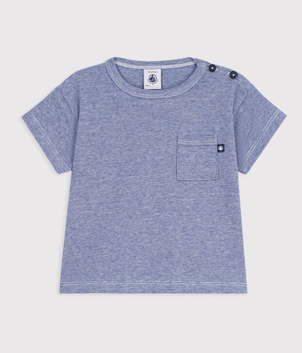 Tee-shirt b&eacute;b&eacute; en coton manches courtes ray&eacute; bleu/blanc