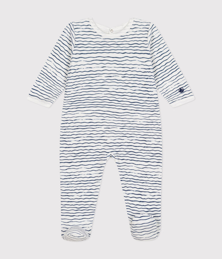 Dors bien en velours b&eacute;b&eacute; blanc/bleu