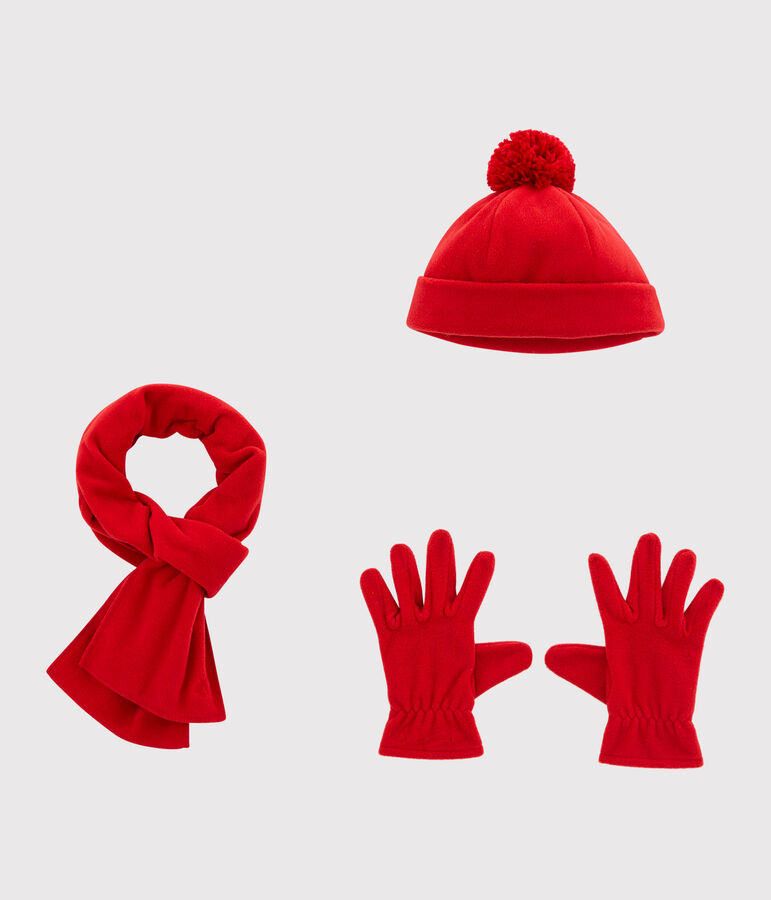 Bonnet, gants et &eacute;charpe en polaire rouge TERKUIT