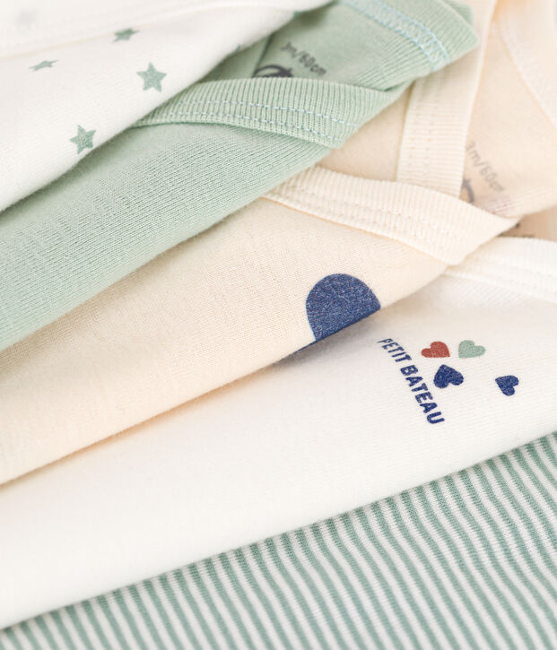 Lot de 5 bodies crois&eacute;s manches longues en coton b&eacute;b&eacute; multicouleur