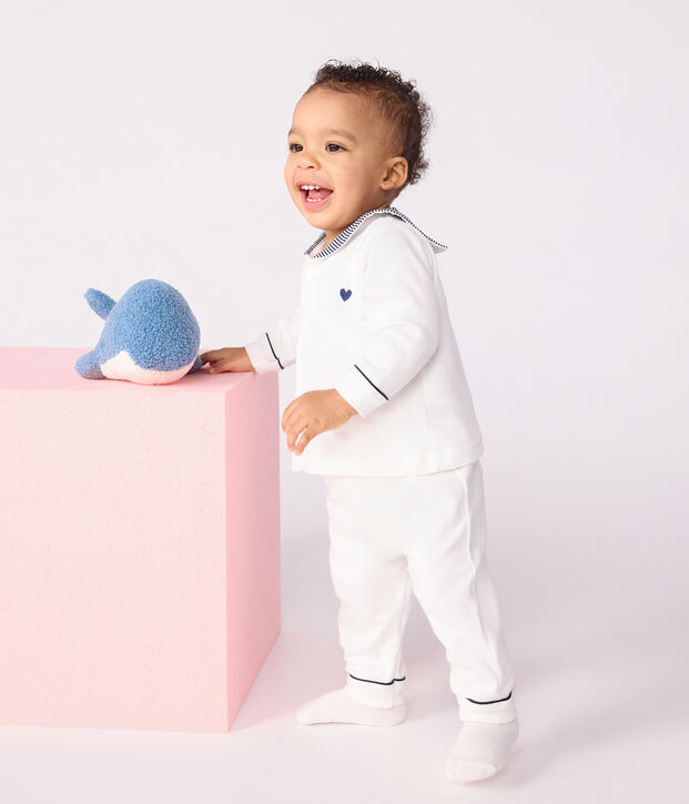 Dors-bien 2 pi&egrave;ces b&eacute;b&eacute; mixte en coton avec col marin blanc