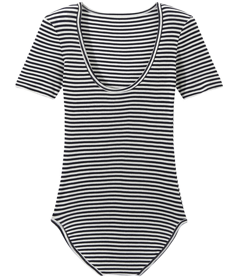 Body femme en coton seconde peau bleu SMOKING/blanc LAIT