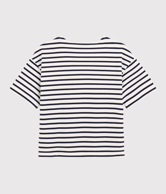 Marinetrui met korte mouwen voor dames in katoen wit MARSHMALLOW/blauw SMOKING