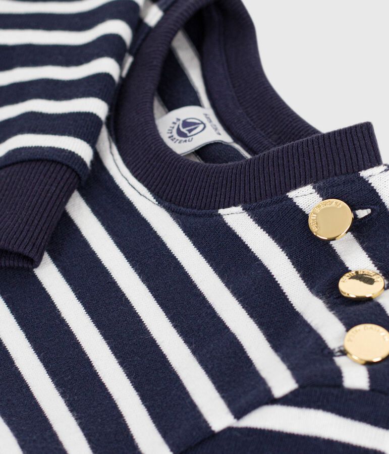 Meisjesjurk met lange mouwen in katoen blauw/wit