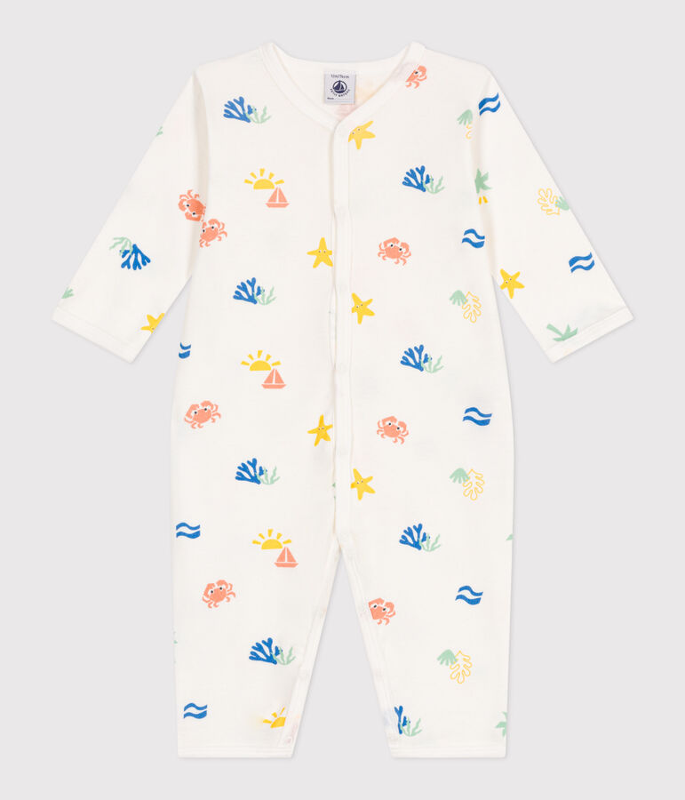 Katoenen babypyjama zonder voetjes met print wit/multicouleur
