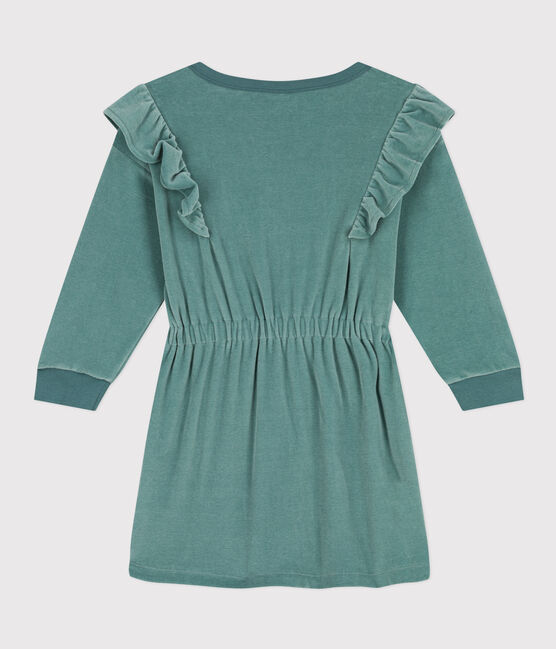 Robe manches longues en bouclette velours unie enfant fille vert BRUT