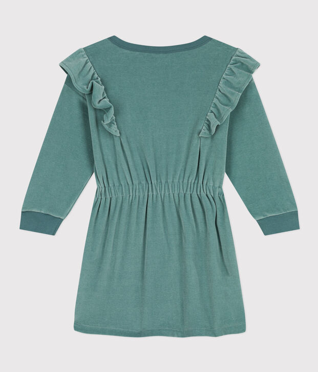 Effen meisjesjurk met lange mouwen in fluweel groen