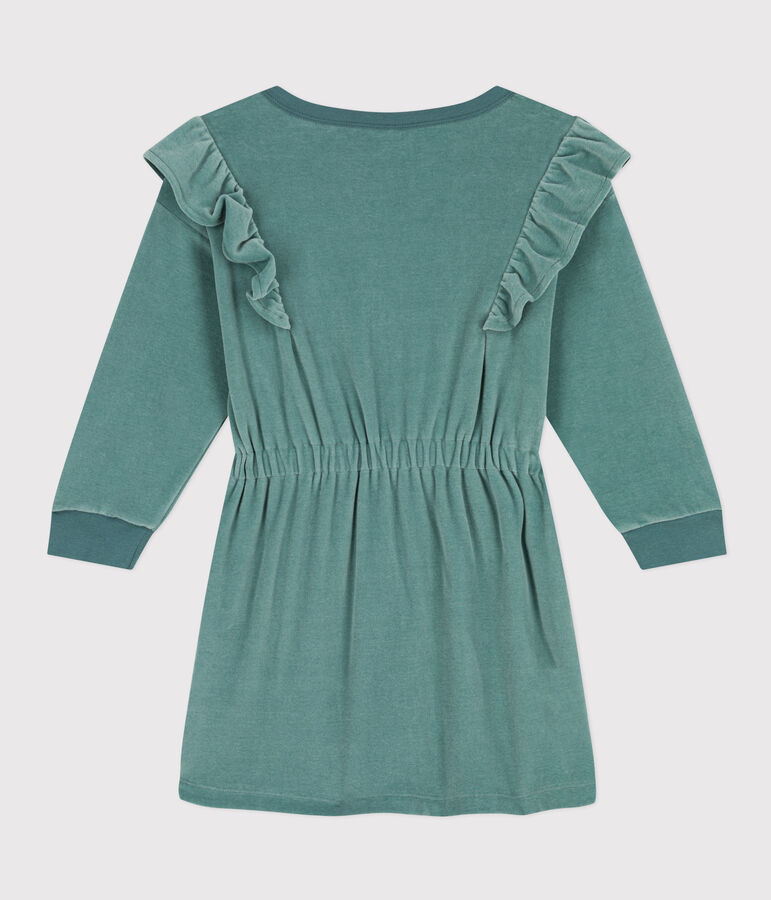 Robe manches longues en bouclette velours unie enfant fille vert