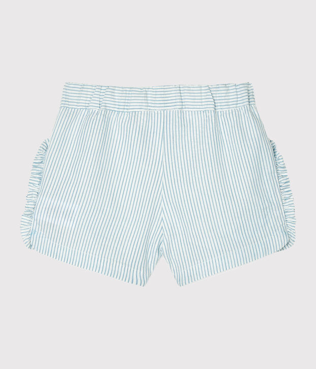 Seersucker short babymeisje wit/blauw