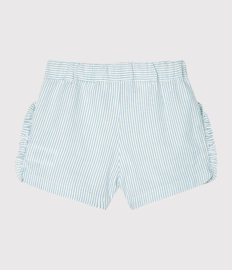 Seersucker short babymeisje wit MARSHMALLOW/blauw ACIER