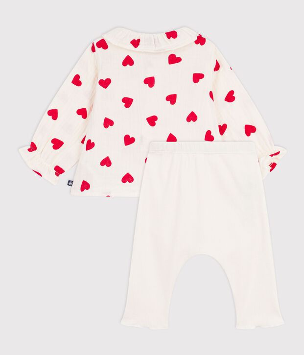 Tweedelig lang babysetje van katoen, met een bloesje met print en een legging multicouleur