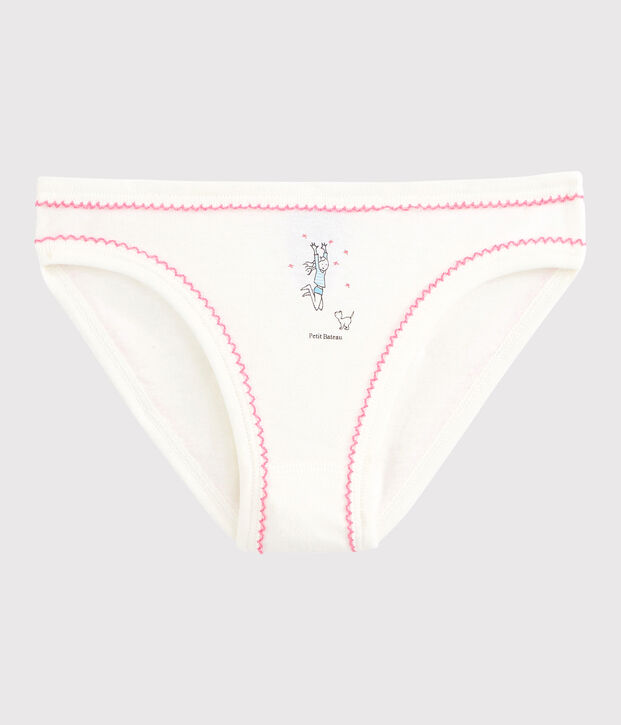 Culotte petite fille en coton blanc/rose