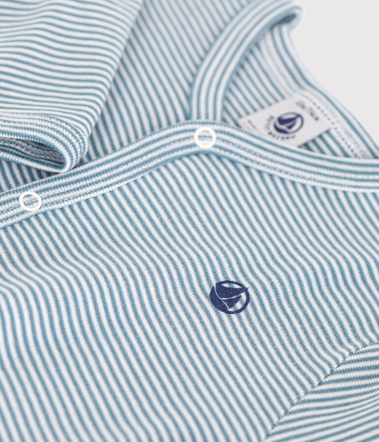 Katoenen babypyjama met print blauw/wit