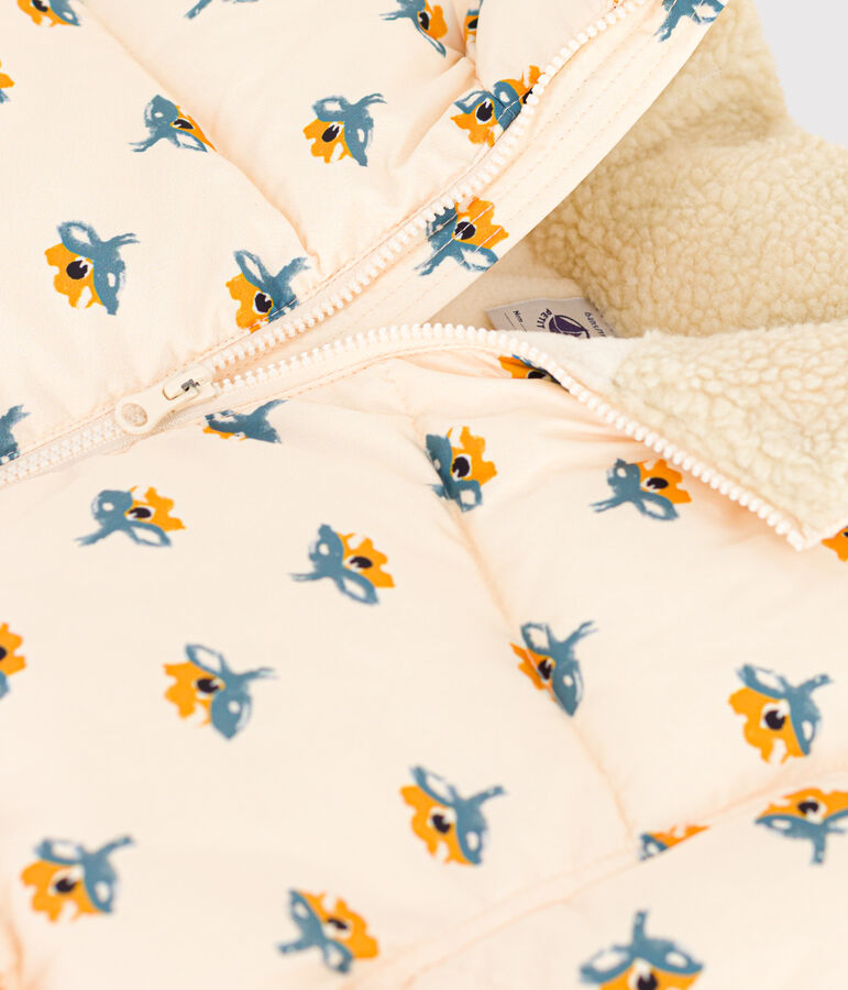 Donsjack met oprolbare capuchon voor meisjes ecru/multicouleur