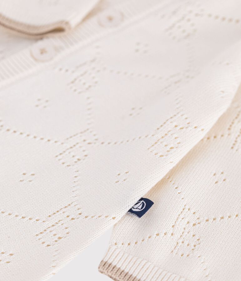 Lang pakje van gebreid ajourkatoen voor baby's ecru