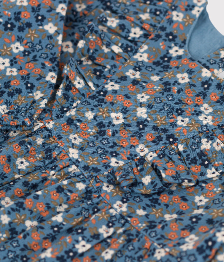 Robe manches longues b&eacute;b&eacute; en gaze de coton imprim&eacute;e bleu/multicouleur