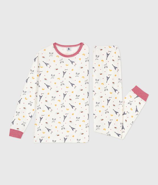 Pyjama enfant en coton imprimé Paris blanc MARSHMALLOW/blanc MULTICO