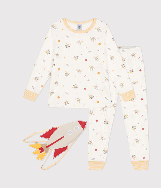 Pyjama déguisement en coton imprimé espace enfant blanc MARSHMALLOW/blanc MULTICO