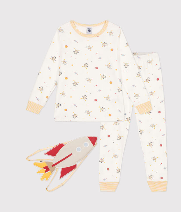 Katoenen verkleedpyjama met ruimteprint voor kinderen wit/multicouleur