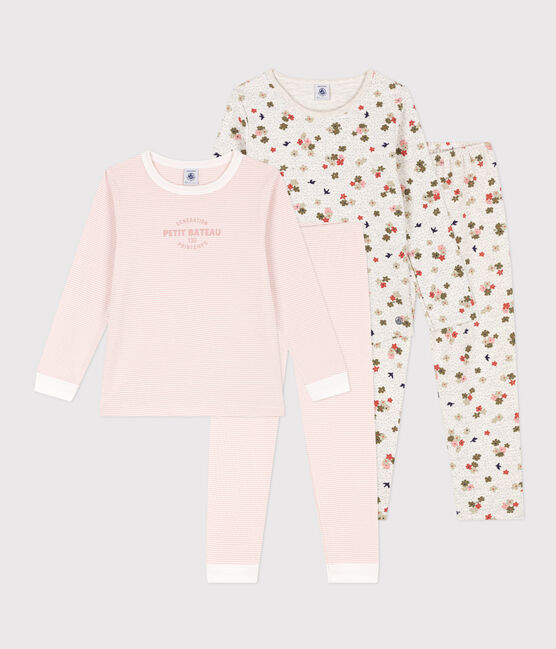 Lot de 2 pyjamas fleur et rayé petite fille en coton variante 1