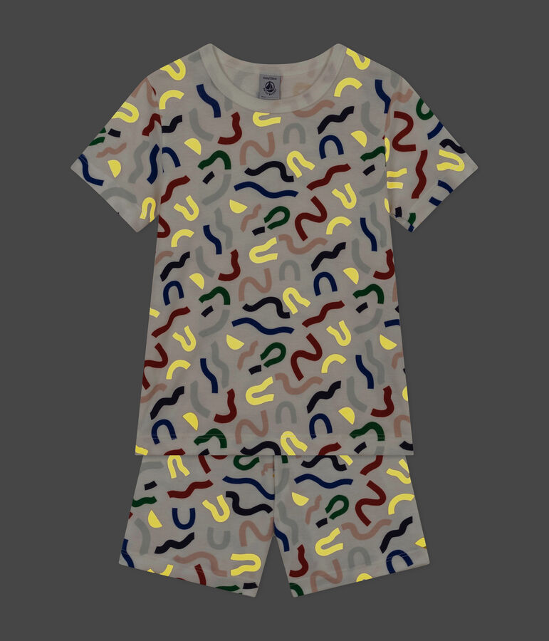 Pyjama short imprim&eacute; phosphorescent en coton enfant blanc/multicouleur