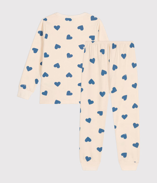 Kinderpyjama van geruwde fleece met hartjesprint blauw/blauw