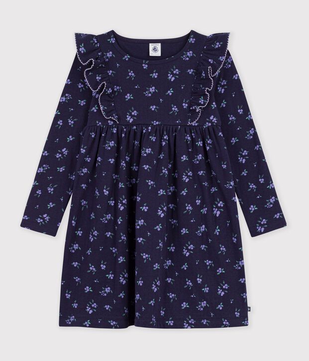 Katoenen kinderjurk met lange mouwen en bloemenprint blauw/multicouleur