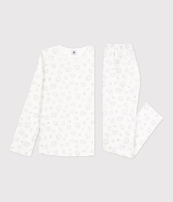 Katoenen meisjespyjama met sterrenprint wit MARSHMALLOW/wit MULTICO
