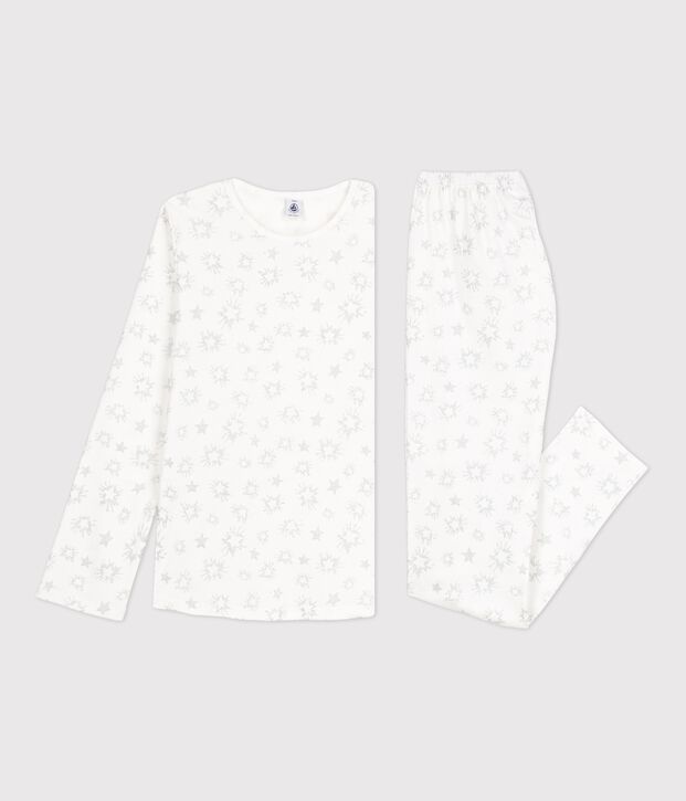 Katoenen meisjespyjama met sterrenprint wit/multicouleur
