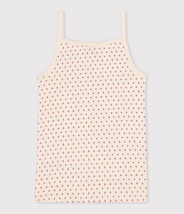 L'ICONIQUE, katoenen damesshirt met bandjes ecru/rood/multicouleur