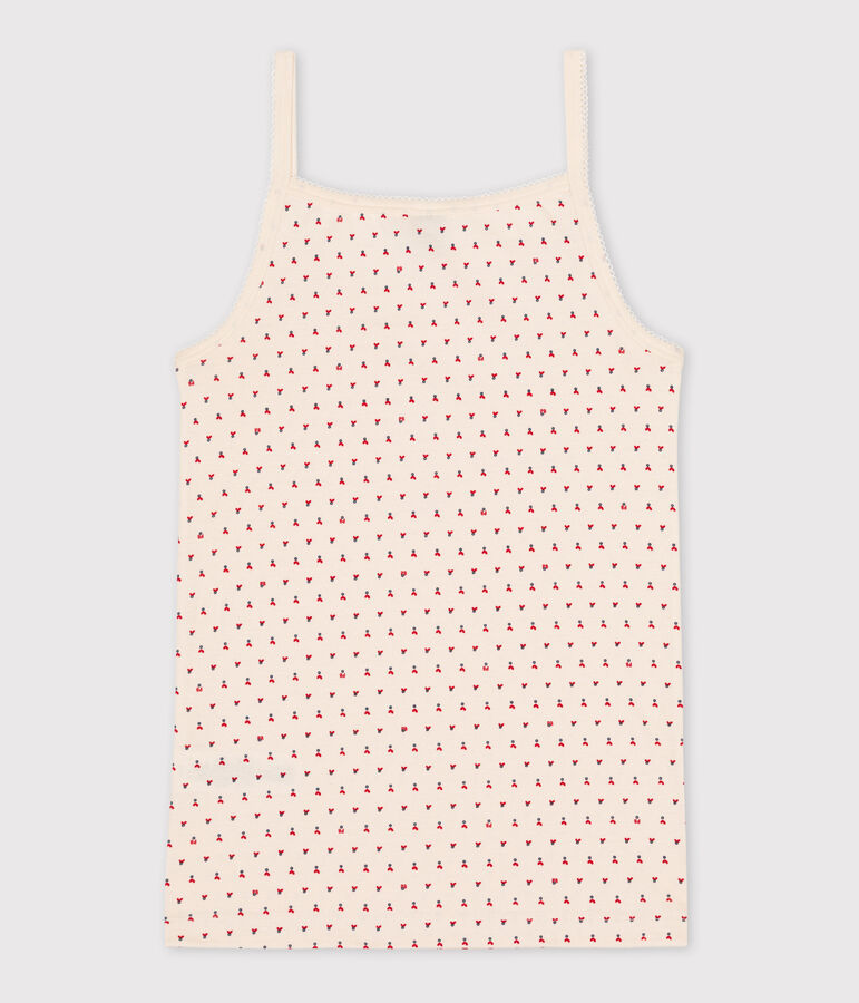 L'ICONIQUE, katoenen damesshirt met bandjes ecru/rood/multicouleur