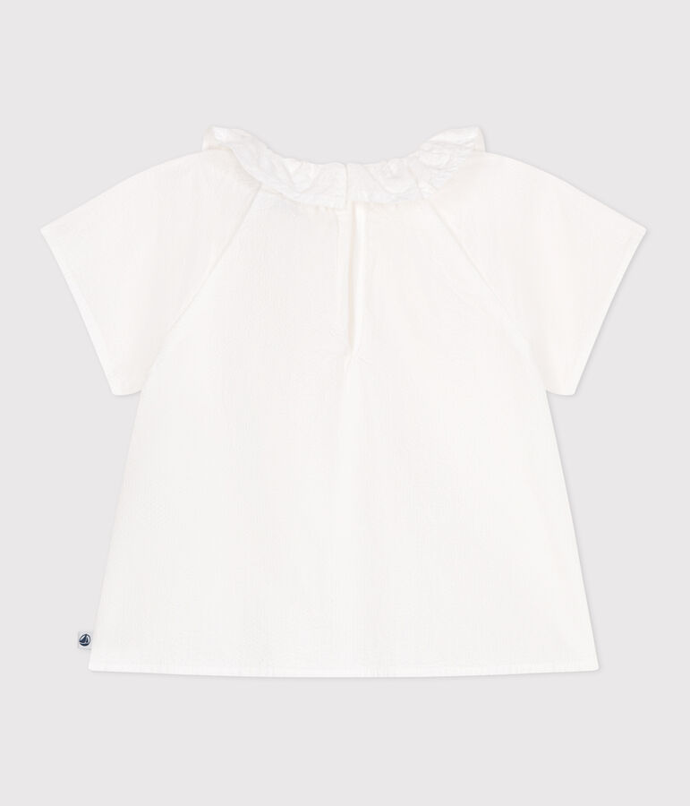 Blouse b&eacute;b&eacute; manches courtes en seersucker ray&eacute;e blanc