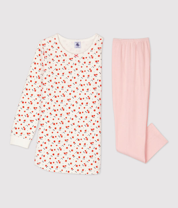 Chemise de nuit imprim&eacute; fleuri petite fille en coton blanc/multicouleur