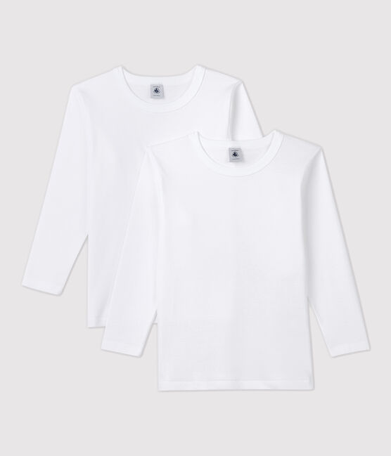 Set van 2 witte T-shirts met lange mouwen jongens variante 1