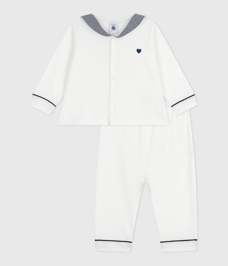 Tweedelige babypyjama met marinekraag wit