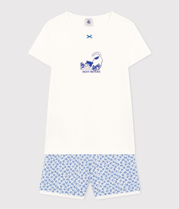 Korte katoenen pyjama voor kinderen blauw/blauw